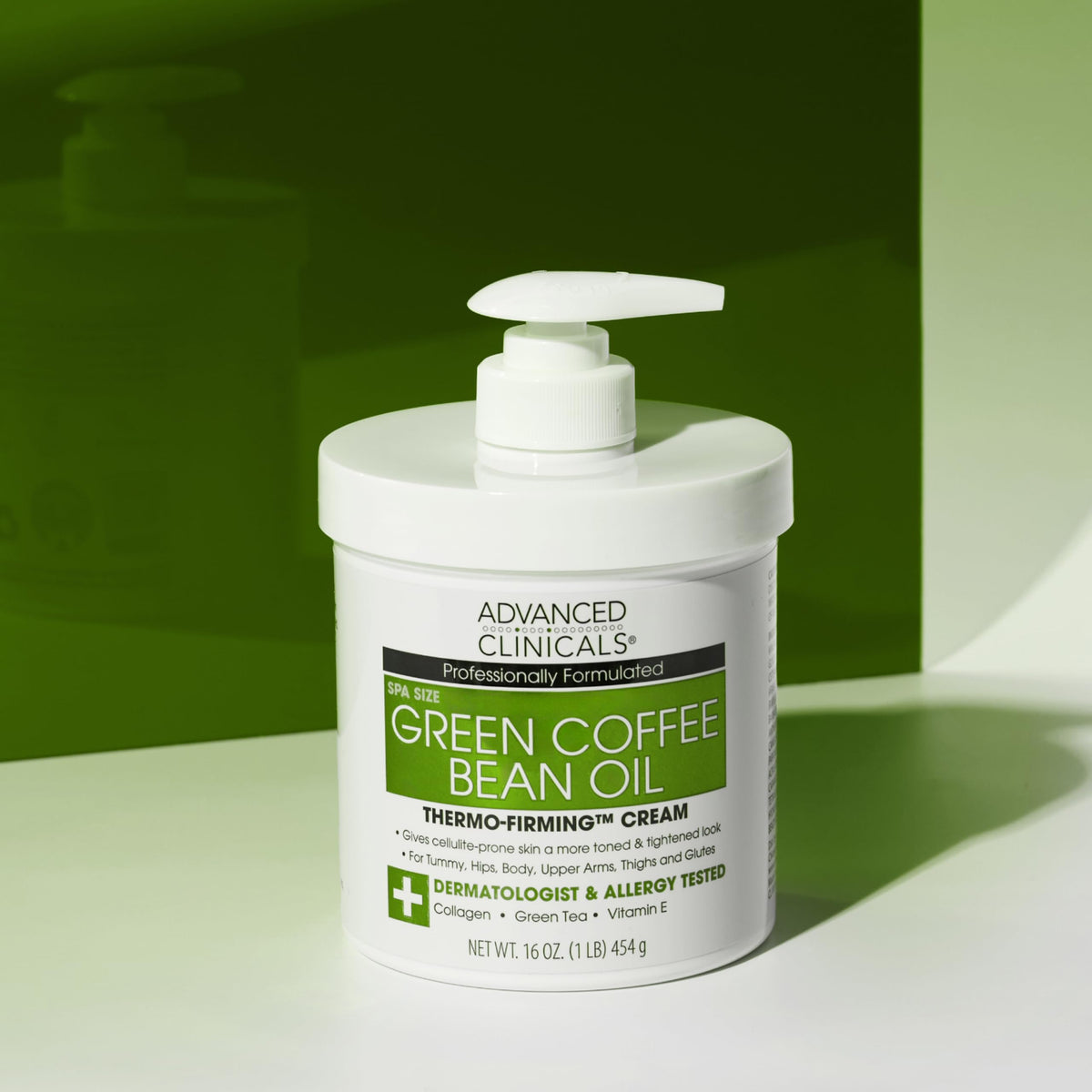 Crème corporelle Advanced Clinicals au café vert avec étiquette visible