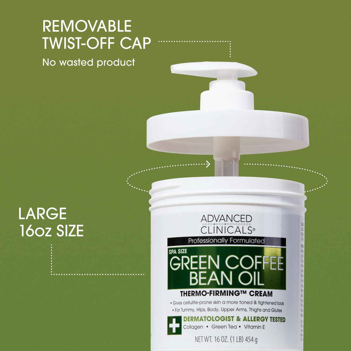 Crème corporelle Advanced Clinicals au café vert avec flacon ouvert