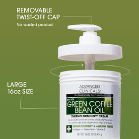 Crème corporelle Advanced Clinicals au café vert avec flacon ouvert