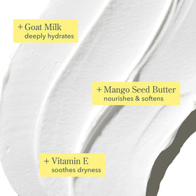 Crème corporelle Beekman 1802 au lait de chèvre, texture crémeuse sur la main
