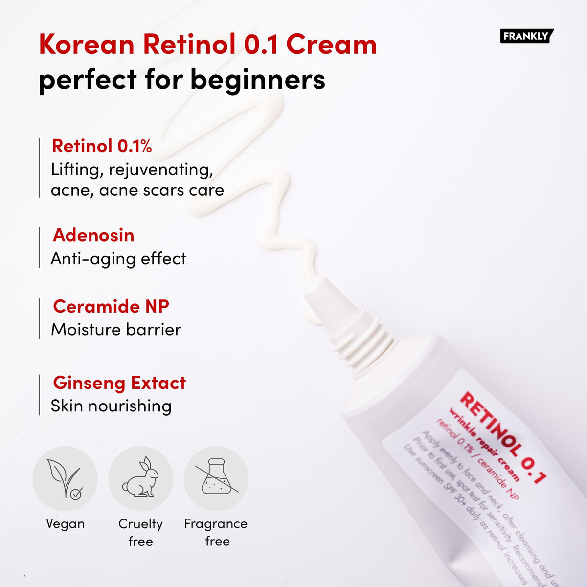 Crème de Rétinol 0,1% de FRANKLY ouverte avec le contenu visible