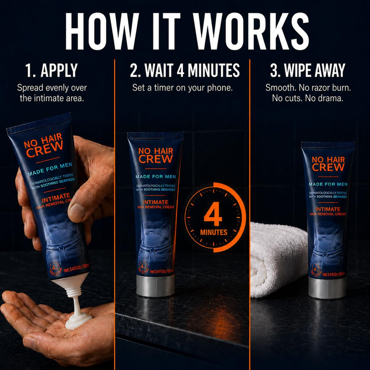 Crème dépilatoire intime NO HAIR CREW 100ml avec son emballage