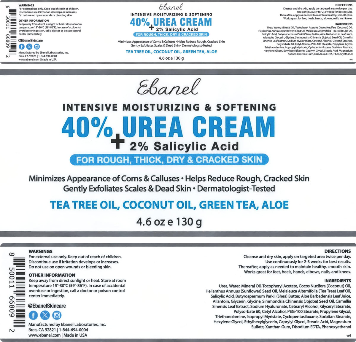 Crème Ebanel Urea 40% avec une goutte d'huile d'arbre à thé