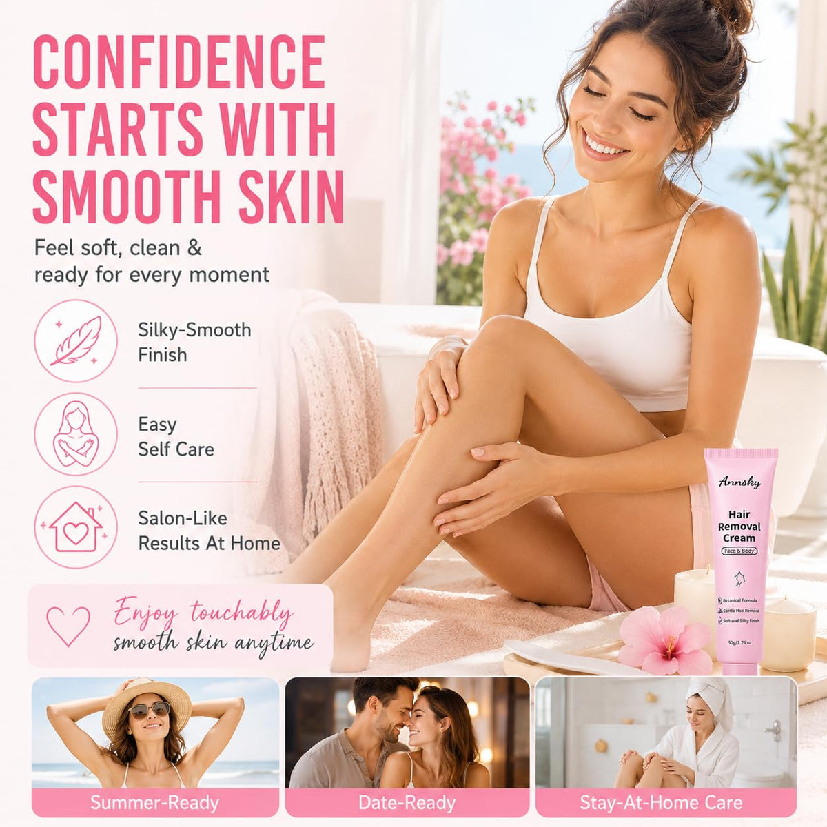 Crème épilatoire Annsky en utilisation sur bras