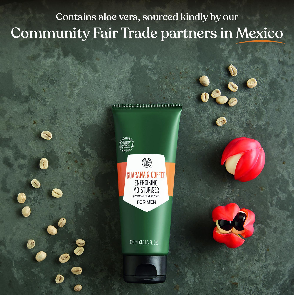 Crème Guarana et Café The Body Shop sur un fond naturel