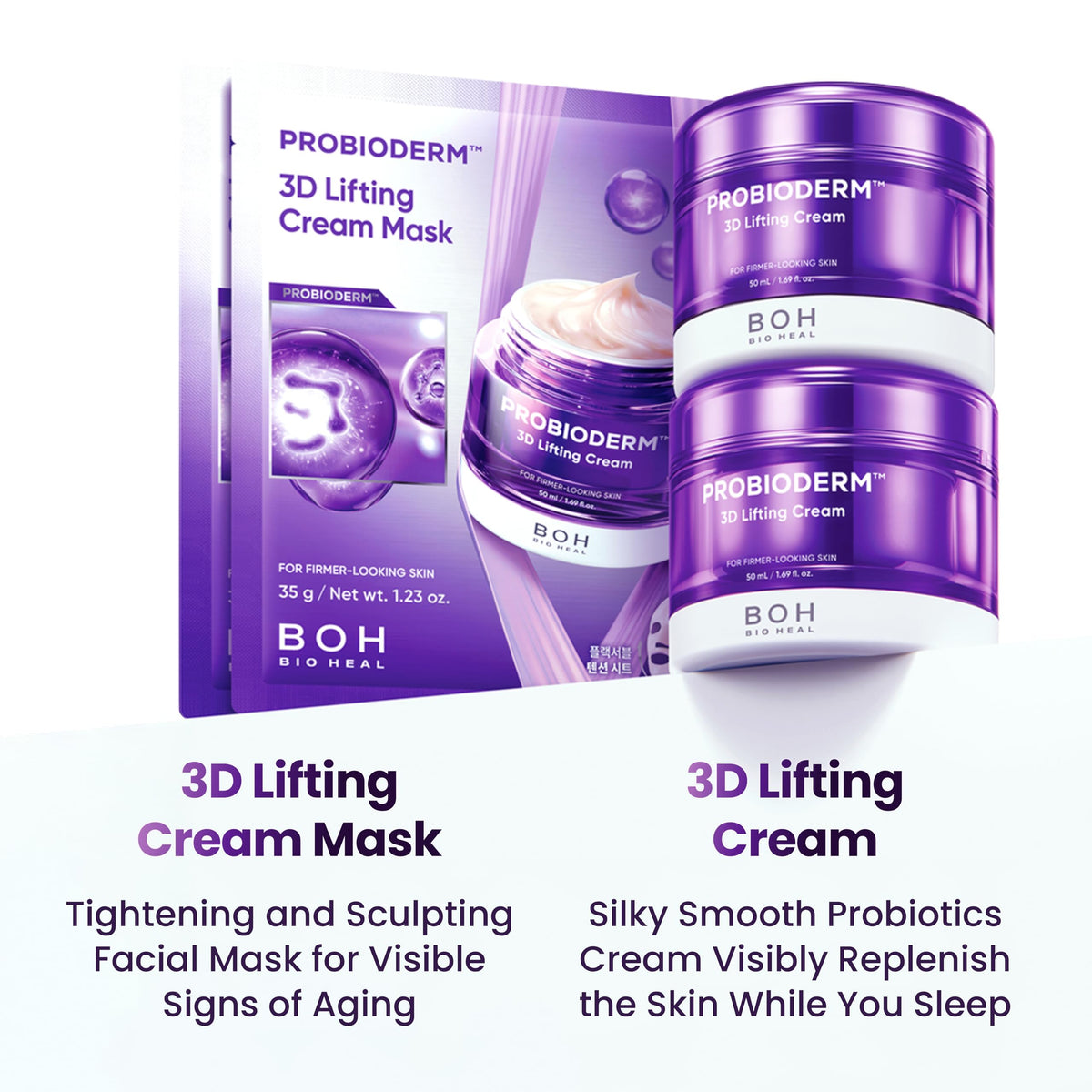 Crème Lifting 3D BIOHEAL BOH sur un fond en marbre