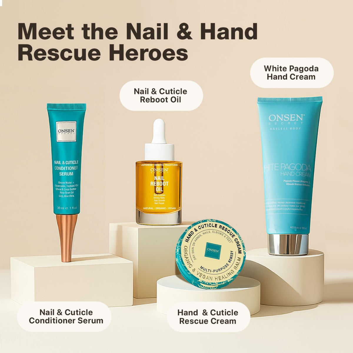 Crème ONSEN pour ongles et cuticules, mise en situation.