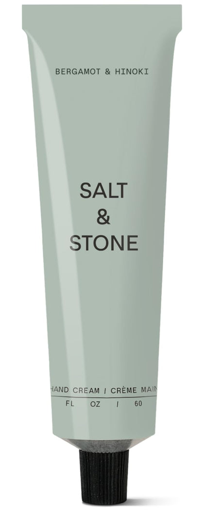 Crème pour les mains Salt & Stone 91g vue avant avec tube bleu et étiquette