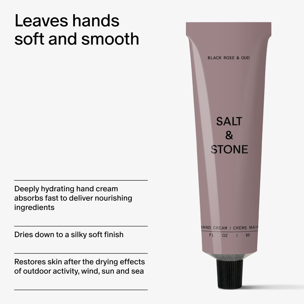 Crème pour les mains Salt & Stone dans un cadre de salle de bain