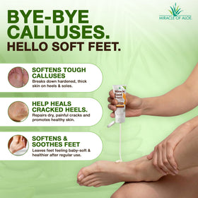 Crème réparatrice des pieds Miracle of Aloe appliquée sur un pied