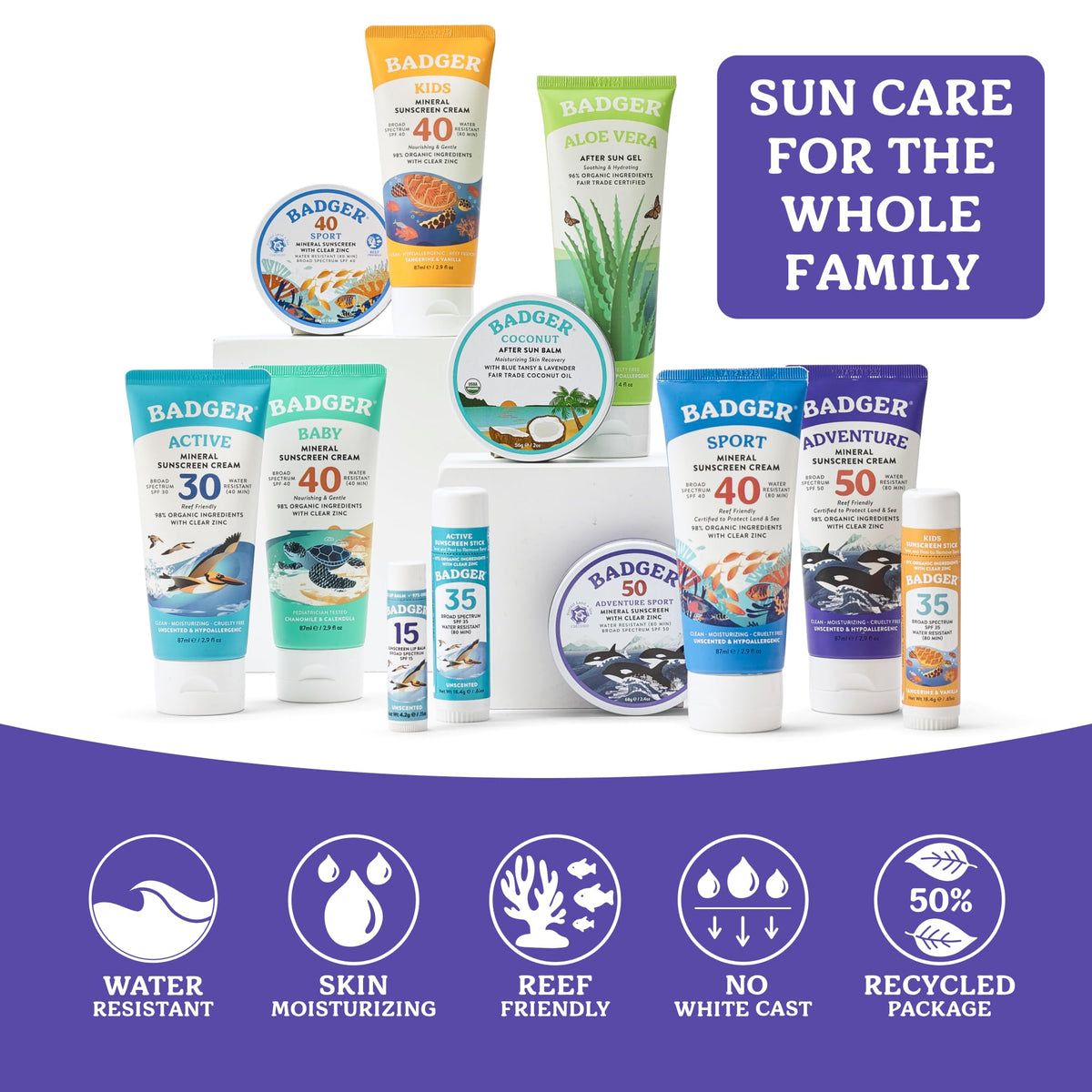 Crème solaire Badger SPF 50 dans un environnement aquatique