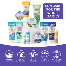 Crème solaire Badger SPF 50 dans un environnement aquatique