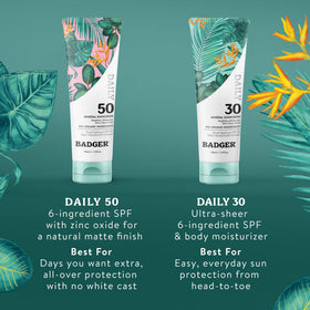 Crème solaire Badger SPF 50 sur une serviette de plage