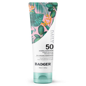 Crème solaire Badger SPF 50 tube avant avec design bio