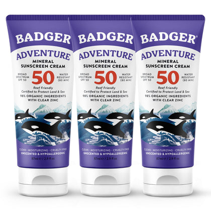 Crème solaire Badger SPF 50 vue de face dans son tube
