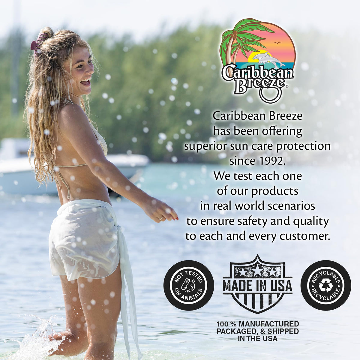 Crème solaire Caribbean Breeze SPF 50 et son étiquette