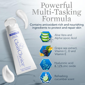 Crème solaire ClearChoice avec un fond de maquillage