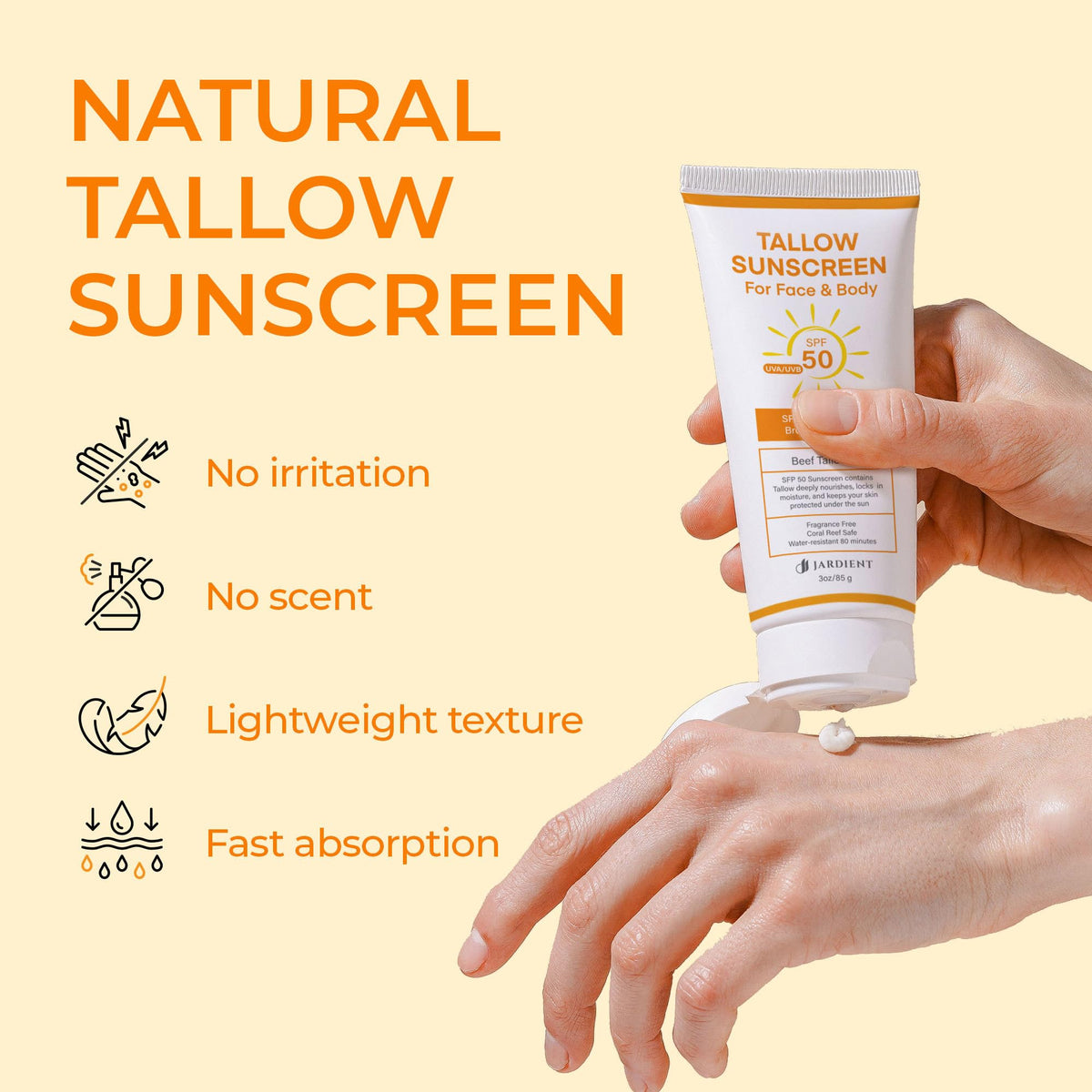 Crème solaire Jardient SPF 50 avec flacon et bouchon