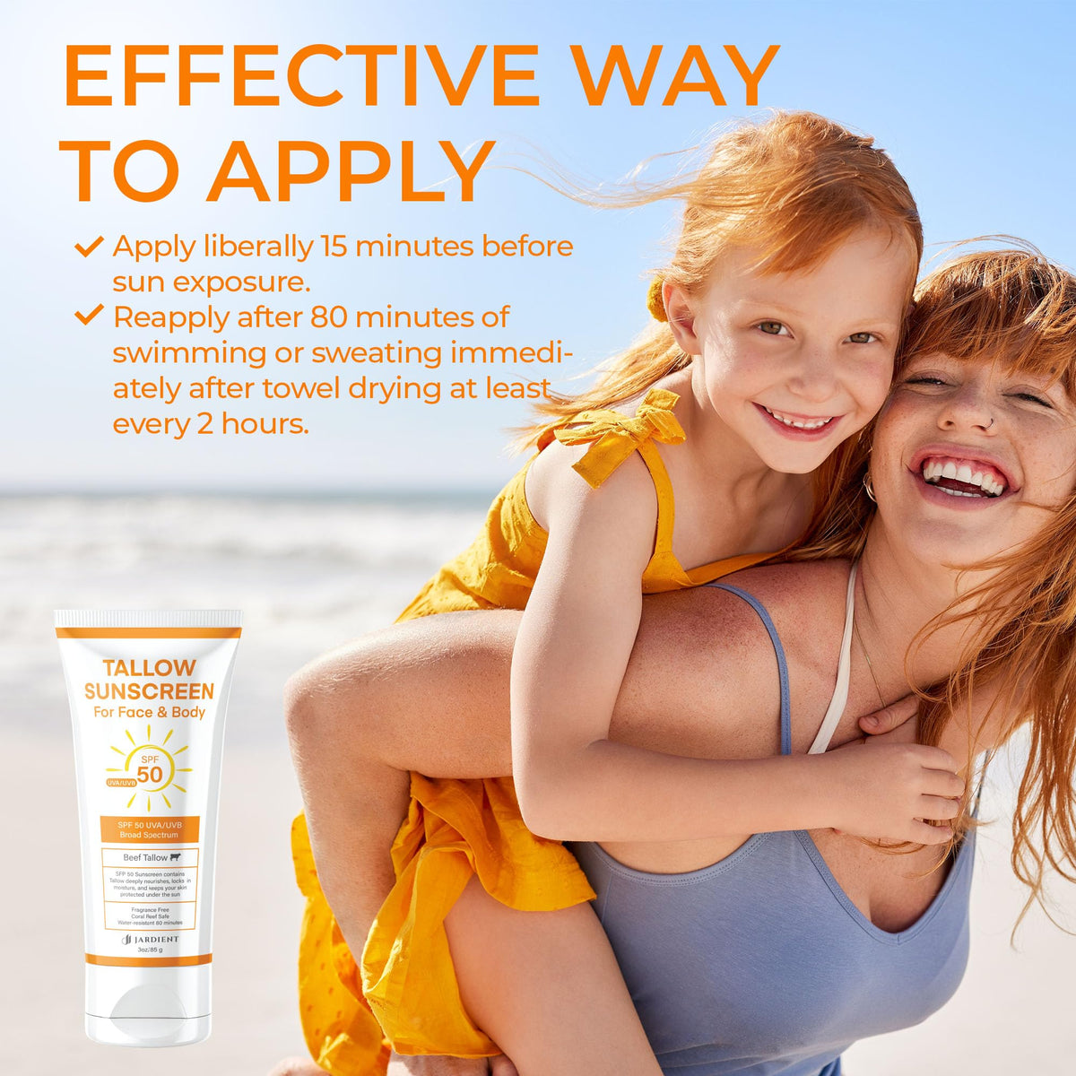 Crème solaire Jardient SPF 50 en extérieur sur la plage