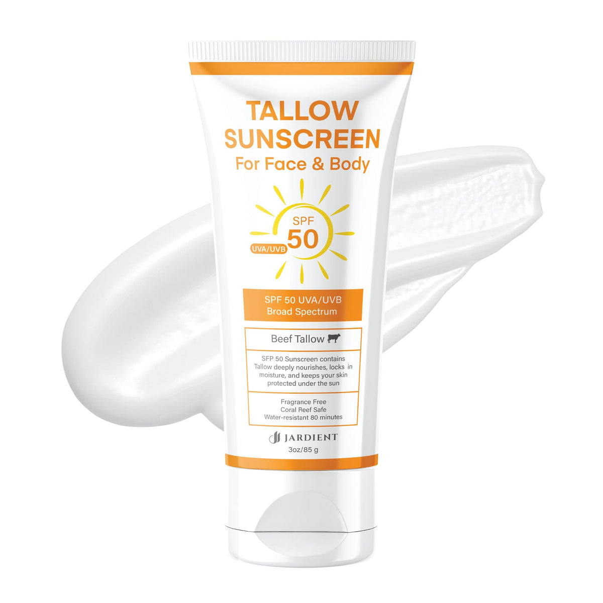 Crème solaire Jardient SPF 50 vue avant avec texture lisse