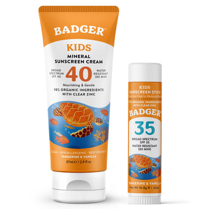Crème solaire minérale Badger SPF 40 pour enfants, tube avant