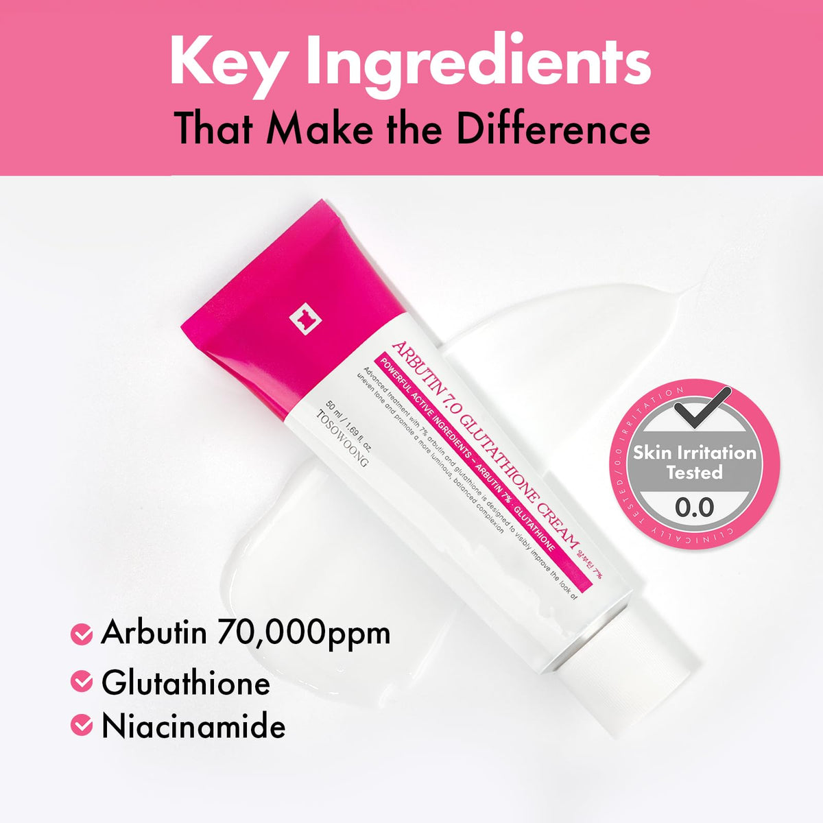 Crème TOSOWOONG avec ingrédients actifs visibles