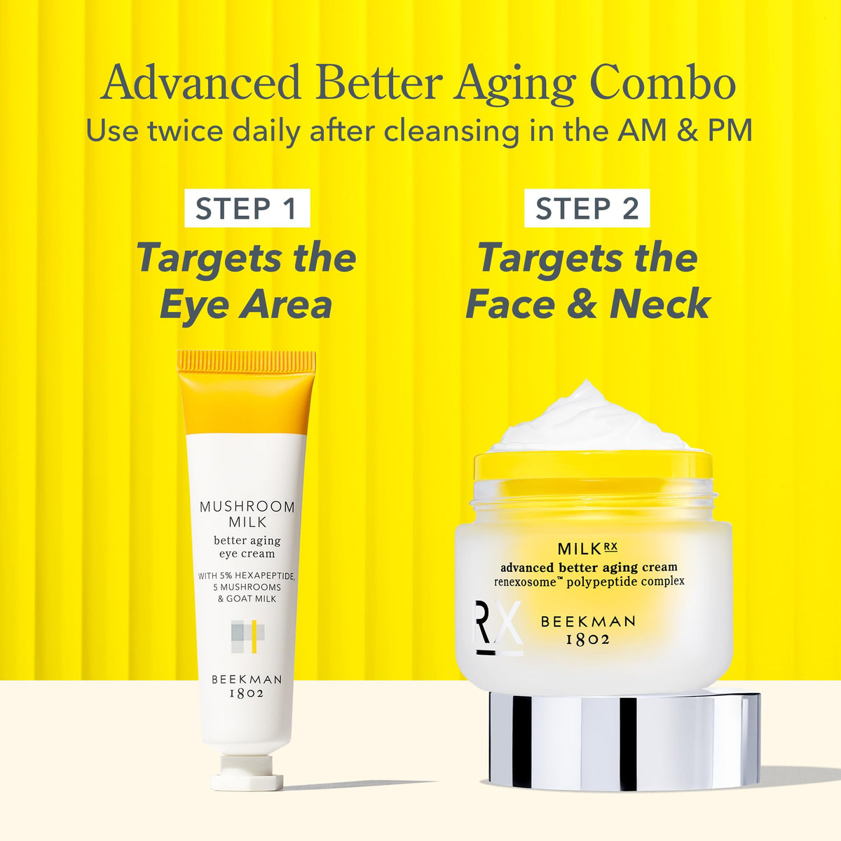 Crème visage Beekman 1802 15 ml avec ingrédients en arrière-plan