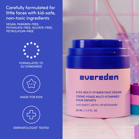Crème visage Evereden pour enfants, parfum pêche, côté du flacon