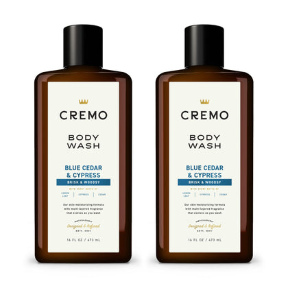 Cremo Gel Douche Bleu Cèdre & Cyprès face avant avec détails de l'étiquette