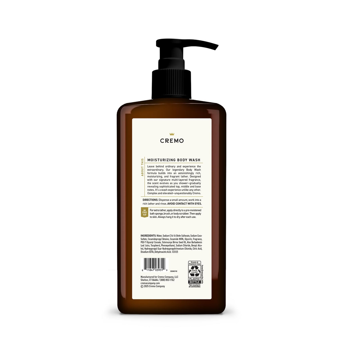 Cremo Gel Douche Bourbon & Chêne avec des ingrédients naturels