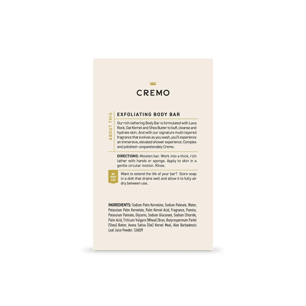 Cremo Savon Exfoliant Bourbon & Chêne avec un fond naturel