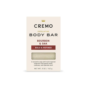 Cremo Savon Exfoliant Bourbon & Chêne vue avant avec emballage
