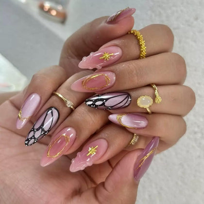 CTTHNBD faux ongles amande papillon vue de face