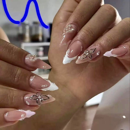CTTHNBD faux ongles press on amande avec design papillon