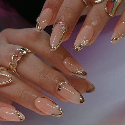 CTTHNBD faux ongles press on amande dorés, vue avant