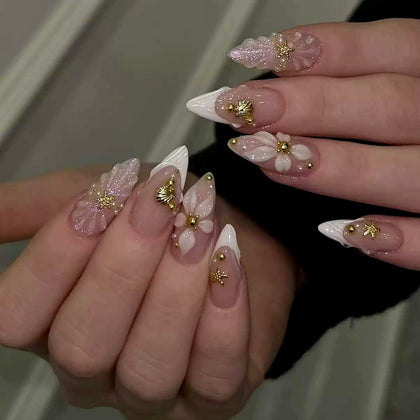 CTTHNBD Faux Ongles Press-On Amande Étoile Dorée vue de face