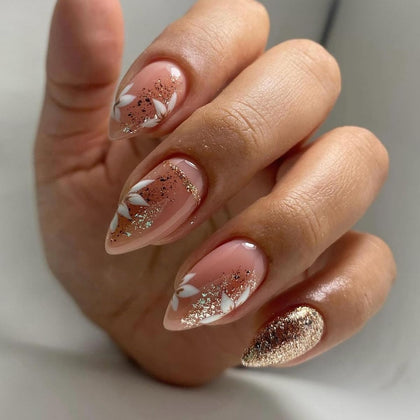 CTTHNBD Faux Ongles Pressés Amande en boîte avec design floral