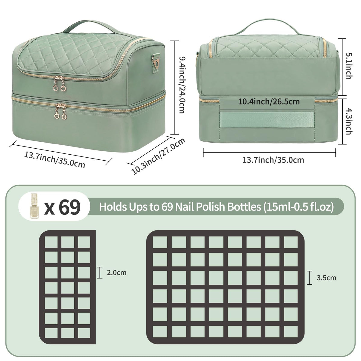 CUBETASTIC sac de rangement pour vernis à ongles avec lampe LED