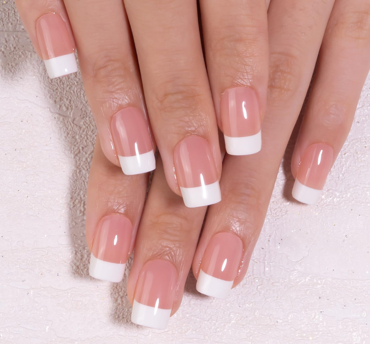CurvLife faux ongles carrés français en gel avec motif décoratif