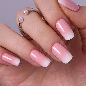 CurvLife faux ongles carrés ombre en gel rose, vue de face