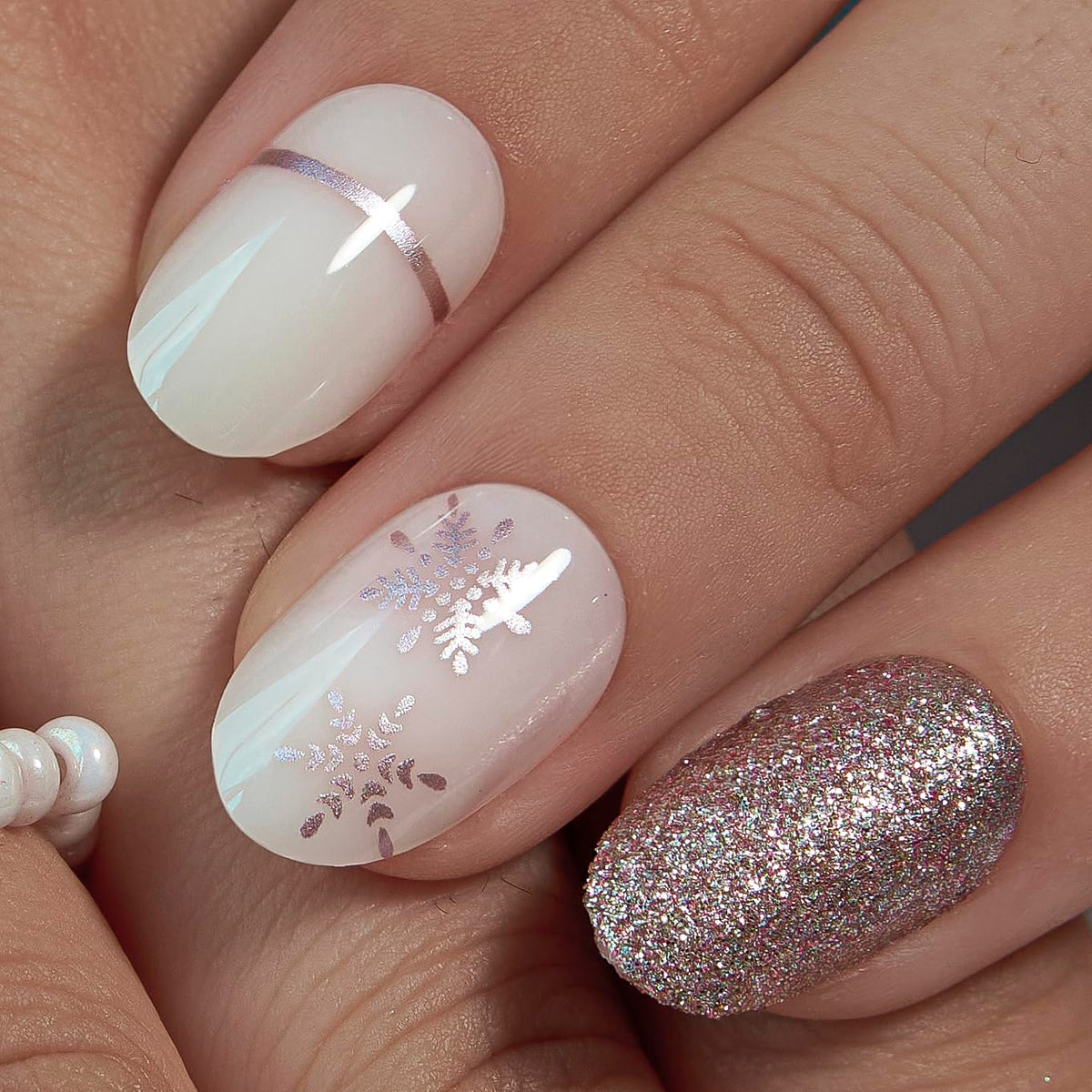 CurvLife faux ongles en gel argenté flocon de neige avec accessoires inclus
