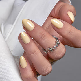 CurvLife faux ongles extra courts couleur jaune berry picnic, vue de face