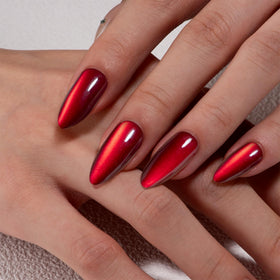 CurvLife Faux Ongles Longs Amande Rouge Cat Eye avec boîte de rangement