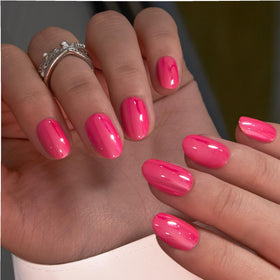 CurvLife faux ongles ovales pressés rose fluo, vue de face