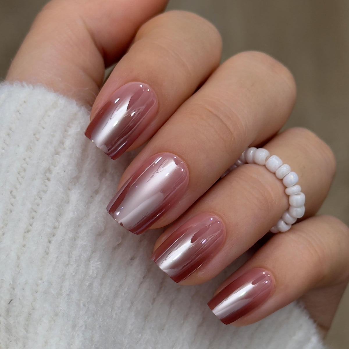 CurvLife Faux Ongles Press On Brown Pearl avec accessoires inclus
