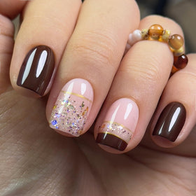 CurvLife faux ongles press-on carrés français marron vue de face