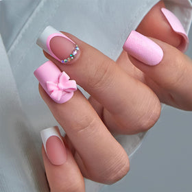 CurvLife Faux Ongles Press-On Carrés Moyen Pink Fairy vue de face