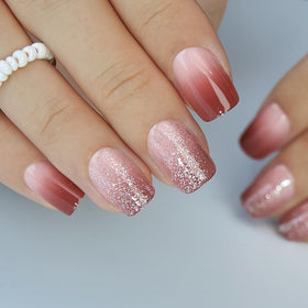 CurvLife Faux Ongles Press On Courts Rose Poudré avec accessoires