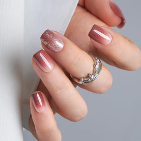 CurvLife Faux Ongles Press On Courts Rose Poudré devant