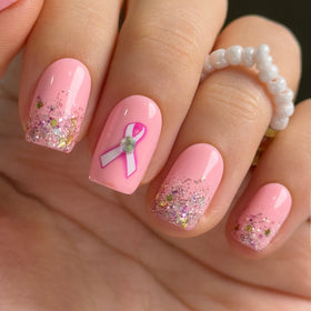 CurvLife faux ongles press-on en gel souple rose paillettes, vue avant